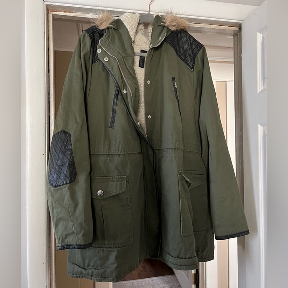 torrid Jackets & Blazers - Torrid Olive Green Leather Detail Lined Winter Coat Jacket
